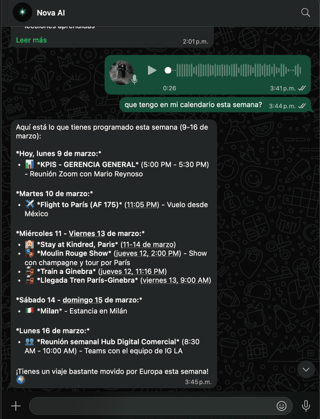 Nova AI — calendario por WhatsApp
